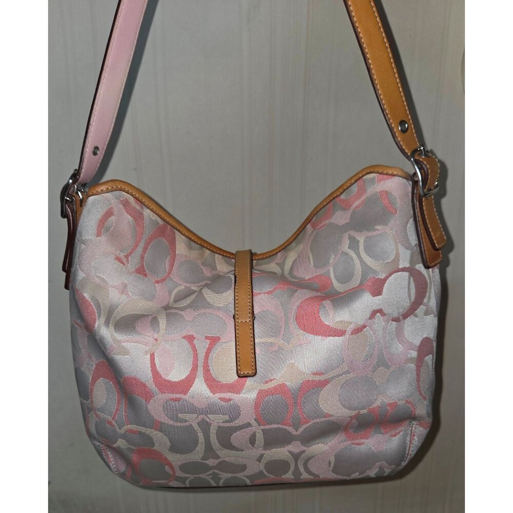 COACH Signature Canvas Shoulder Hand Bag purse with Leather Trim One Strap 7028 - Picture 7 of 12